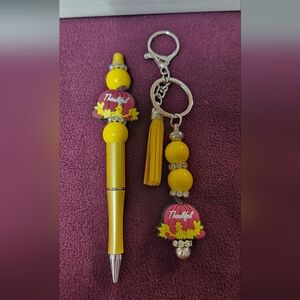 Yellow Beaded Keychain and Pen Set